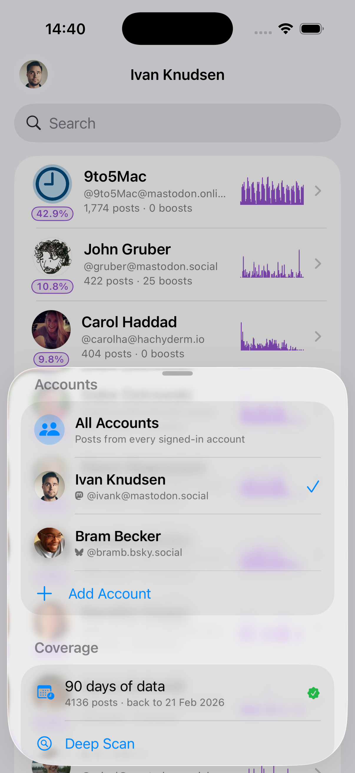 Account switcher and coverage details