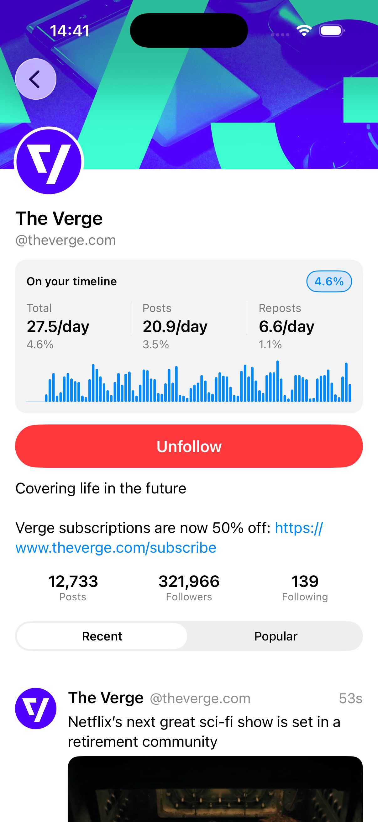 Contributor detail with stats and unfollow button