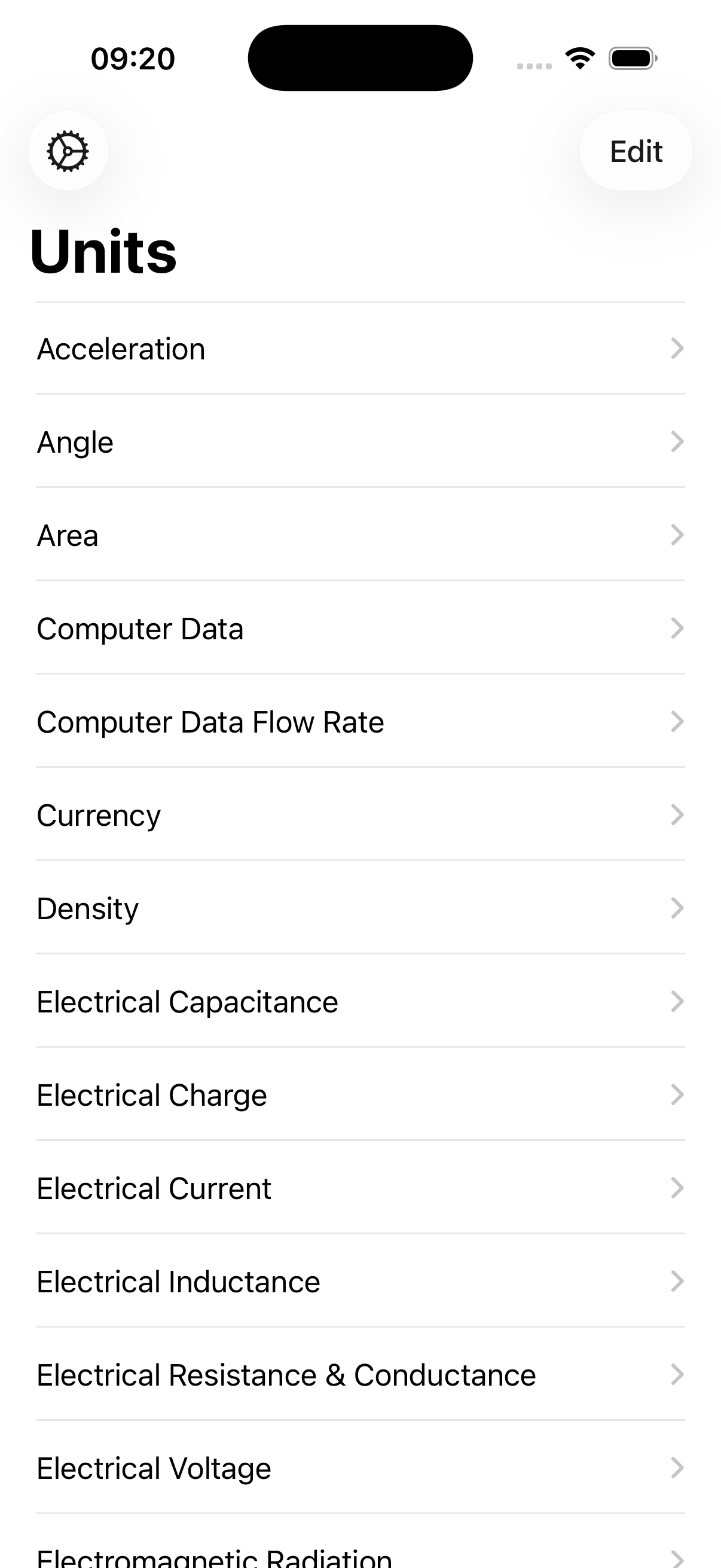 Unit categories list